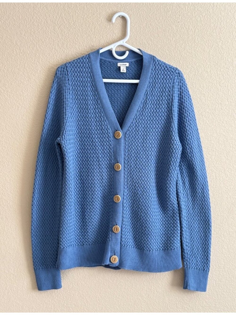L.L. Bean Women's Basketweave Knit Cardigan Sweater Button Front Blue - Picture 2 of 8